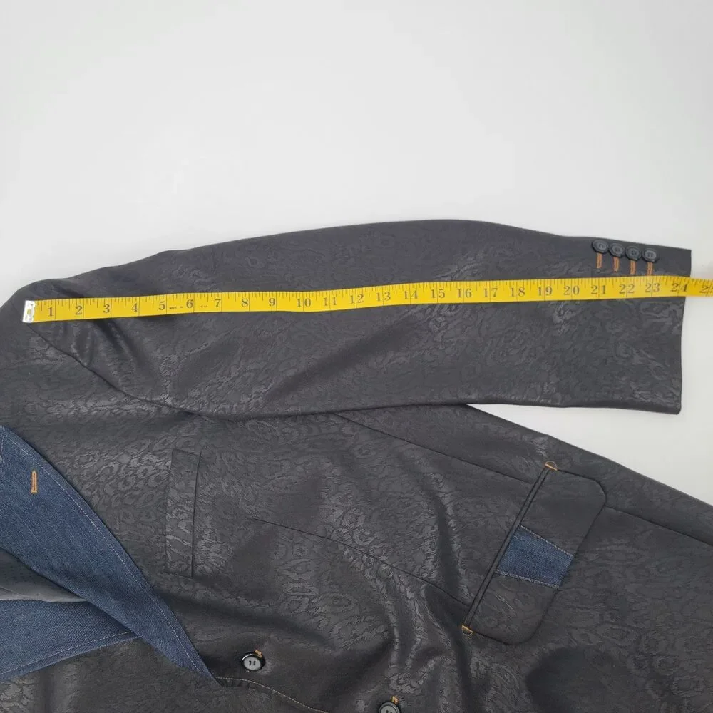 Pallini Mens 44R Black Leopard & Blue Denim Trim Western Style 2-Vent Blazer